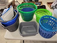 Assorted Mop Buckets & Clothes Baskets/ Plastic