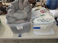 2 Plastic Totes of Bedding