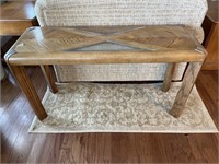 Oak Sofa Table with Beveled Glass Inlay