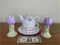 Cup/Saucer Teapot & Candlesticks