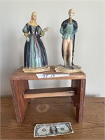 Antique Figurines & Wooden Stool