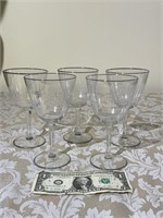 5 Wine Glasses with Silver Rim