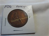 1936 Foreign Large one penny w/seated person
