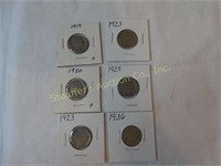 Indian Head / Buffalo Nickels (6) '19, '20, '?,
