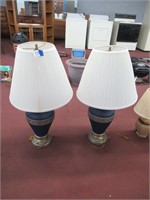2 blue base table lamps