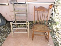 Vintage Oak Rocker & Antique Wood Chair Frame