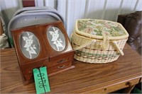 Wooden Jewerly Box & Wicker Style Sewing Kit