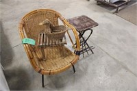 Wicker Chair, Primitive Table, Wicker Baskets,