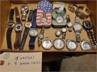 15 watches & 4 watch cases Geneva Armitron more