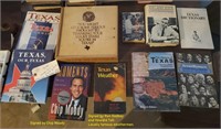10 Texas books + box + 3 Dallas FW autographs