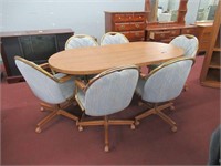 dining room table, 6 chairs, 2 leaves, 71" long