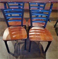 4 MATCHING METAL FRAMED WOOD SEAT CHAIRS