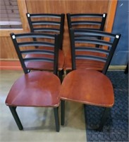 4 MATCHING METAL FRAMED WOOD SEAT CHAIRS