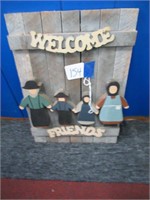 wooden welcome sign