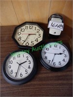 (3) Wall Clocks, (1) Pencil Sharpener