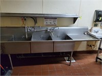 Complete!  10' commercial sink 3 bay with faucets