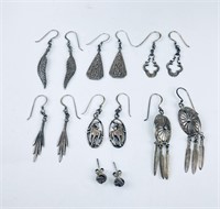Lot of 6 Pairs of Navajo Sterling Silver Earrings