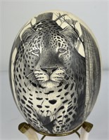 Scrimshaw Leopard Ostrich Egg