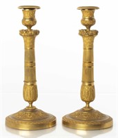 Empire Style Gilt Bronze Candlesticks, Pair