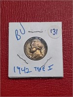 1942 Type One Jefferson Nickel coin BU