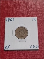 1861 Indian Head Penny coin XF