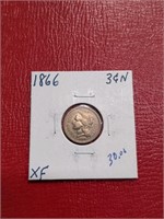 1866 Three cent nickel coin XF