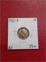 1931-D Lincoln Wheat cent coin AU