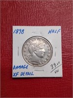 1898 Barber Silver Half dollar coin XF details