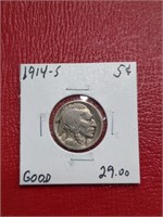 1914-S Buffalo Nickel coin