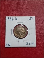 1936-D Buffalo Nickel coin AU