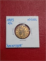 1883 Liberty V Nickel "Racketeer" gold plated coin