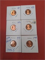 Lot of six vintage proof Lincoln cent penny