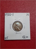 1921-S Lincoln Wheat cent coin XF