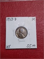 1913-D Lincoln Wheat cent penny coin XF