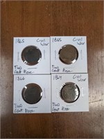 Collection of four Two Cent coins 1864-1866