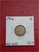 1906 Indian Head Penny coin AU UNC