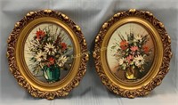 (2) Oval floral oil paintings signed Bernard