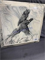 MARBLE PICTURE W/ PHEASANT ETCHING, 18.5 X 19.25"
