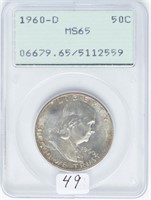 Coin 1960-D Ben Franklin Half Dollar - PCGS MS65