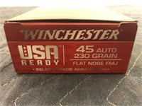 WINCHESTER 45 AUTO 230GR, FLAT NOSE FMJ 50 ROUNDS