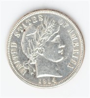 Coin 1914-D Barber Silver Dime In Choice BU