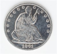 Coin 1861-O Seated Liberty Half Dollar In F / VF
