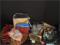 Large assortment of purses and Basket misc.