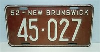 1952 New Brunswick License Plate