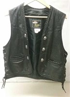 Vintage Bristol Black Leather Vest With Skulls
