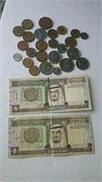 Foreign Coins & 2 Saudi Arabia Banknotes