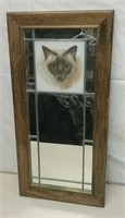 Wooden Framed Mirror Cat Inlay 11x22"