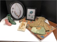 Jewelry Picture, Boot Vases & Willow Tree Plaque