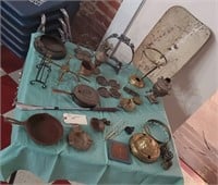 Table full old metalware brass copper iron etc