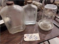 2 old antique bottles jugs + Safeway chicken water